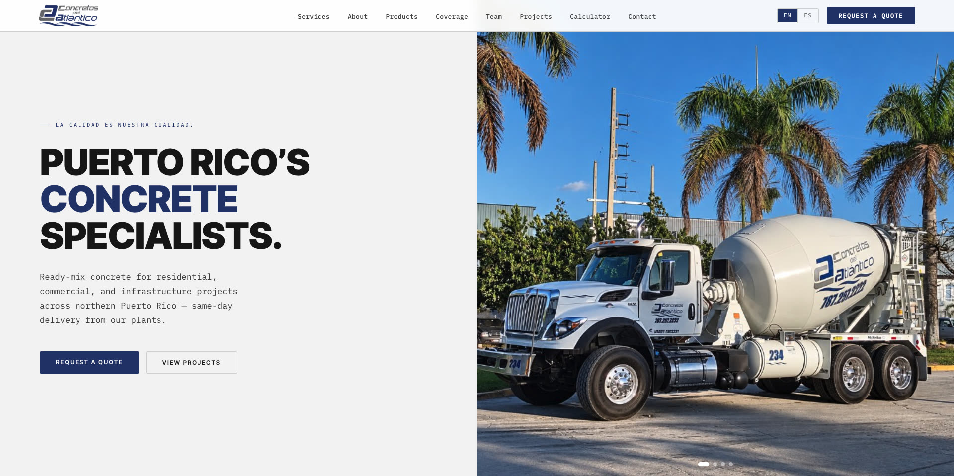 Concretos del Atlántico website designed by ALTA